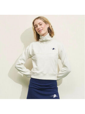 Prince Pickleball Quarter Zip Pullover Cream Blue Large Athleisure Tennis Prep